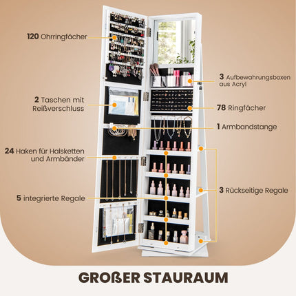 360° drehbarer Schmuckschrank mit Ganzkörperspiegel
