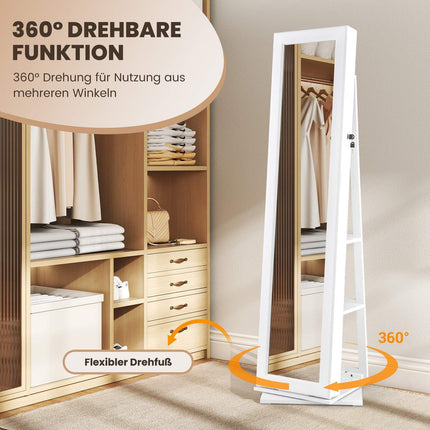 360° drehbarer Schmuckschrank mit Ganzkörperspiegel