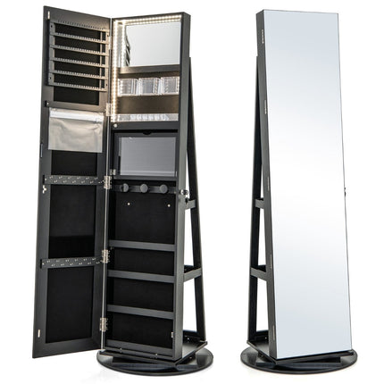 360° drehbarer Schmuckschrank mit LED-Beleuchtung, Schwarz