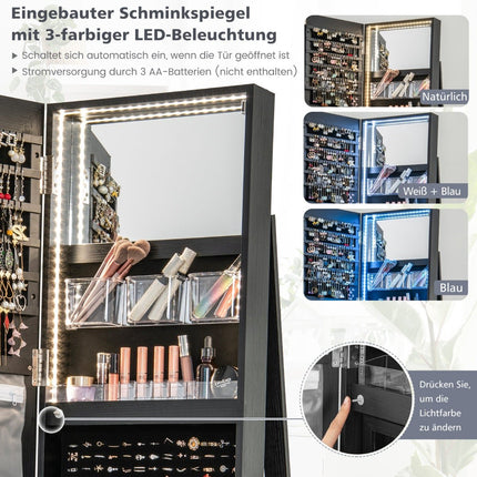360° drehbarer Schmuckschrank mit LED-Beleuchtung, Schwarz