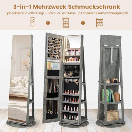 360° drehbarer Schmuckschrank mit LED-Beleuchtung, Spiegel