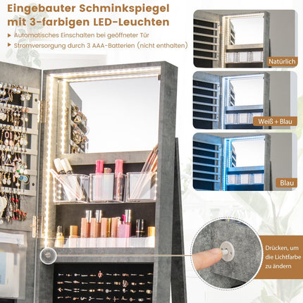 360° drehbarer Schmuckschrank mit LED-Beleuchtung, Spiegel