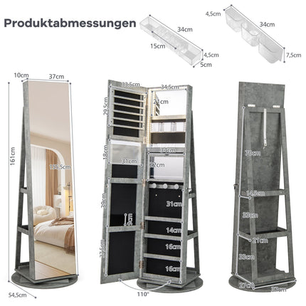 360° drehbarer Schmuckschrank mit LED-Beleuchtung, Spiegel
