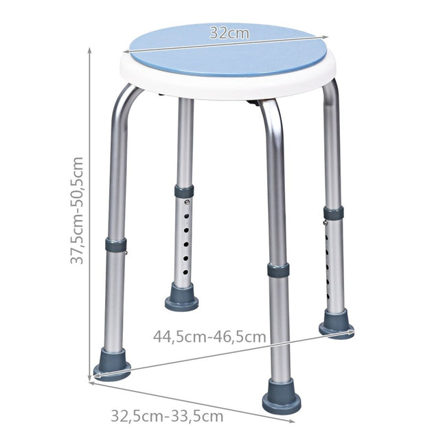 Tabouret de douche rotatif à 360°, hauteur réglable, bleu