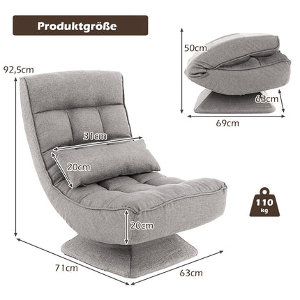 Fauteuil de sol pivotant à 360° avec dossier réglable, gris