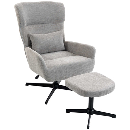 Fauteuil lounge pivotant à 360° avec repose-pieds, hauteur réglable, crème