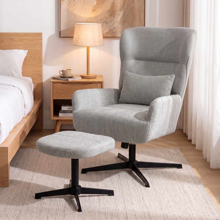 Fauteuil lounge pivotant à 360° avec repose-pieds, hauteur réglable, crème