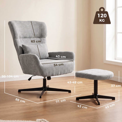 Fauteuil lounge pivotant à 360° avec repose-pieds, hauteur réglable, crème