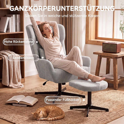 Fauteuil lounge pivotant à 360° avec repose-pieds, hauteur réglable, crème