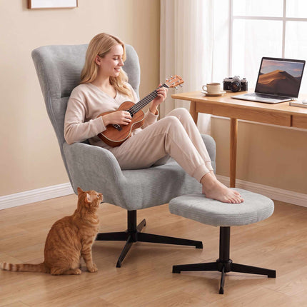 Fauteuil lounge pivotant à 360° avec repose-pieds, hauteur réglable, crème