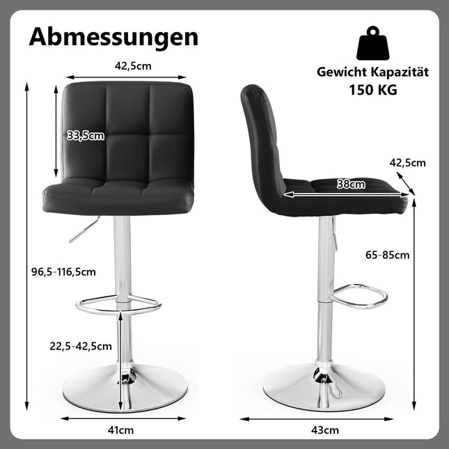 360° Drehbarer Barhocker aus Kunstleder Höhenverstellbarer Barstuhl Hocker Schwarz