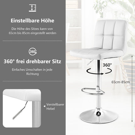 Tabouret de bar rotatif à 360° en simili cuir, tabouret de bar réglable en hauteur, blanc