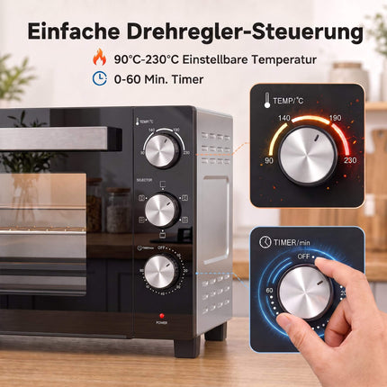 Mini-four à convection 36 L, 1500 W, 90–230 °C, minuterie