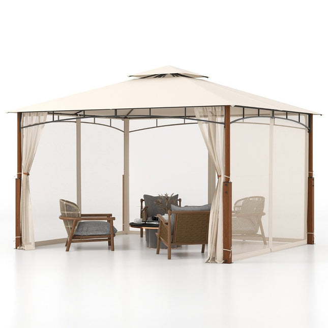 3,6 x 3 m Pavillon mit Doppeldach &amp; Moskitonetz wasserdicht Partyzelt Gartenpavillon