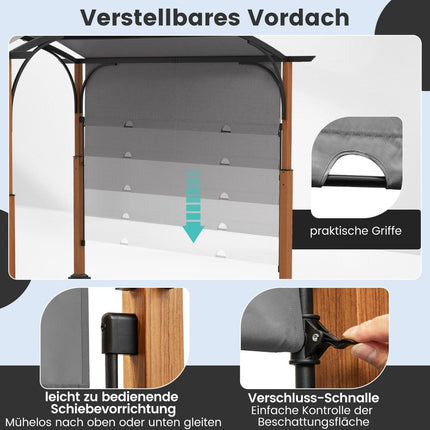 Pergola 3,6 x 3 m avec toit escamotable, tonnelle imperméable, stable et résistante à l'hiver, gris