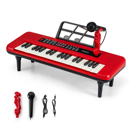 Piano numérique pour enfants 37 touches avec micro et support, rouge