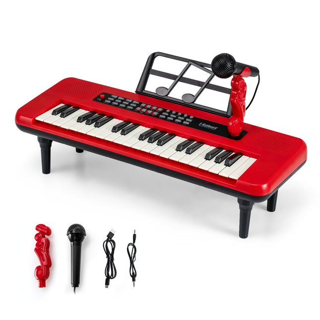 Piano numérique pour enfants 37 touches avec micro et support, rouge