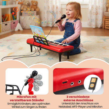 Piano numérique pour enfants 37 touches avec micro et support, rouge