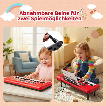 Piano numérique pour enfants 37 touches avec micro et support, rouge
