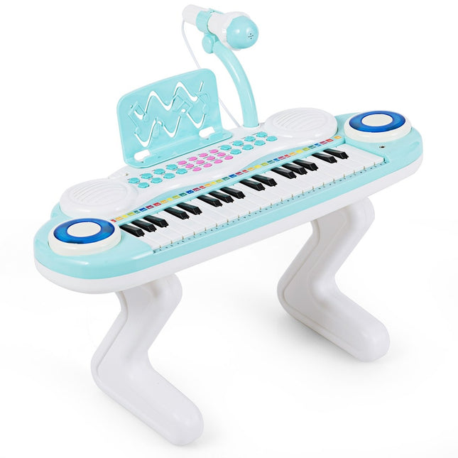 Piano numérique 37 touches pour enfants, clavier de piano avec microphone, 48 x 20 x 38 cm, bleu