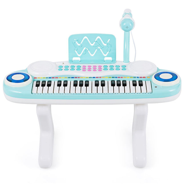 Piano numérique 37 touches pour enfants, clavier de piano avec microphone, 48 x 20 x 38 cm, bleu