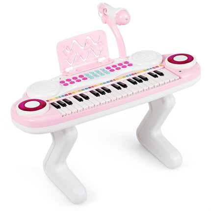 Clavier de piano 37 touches pour enfant avec support, clavier éducatif, 48 x 20 x 38 cm, rose