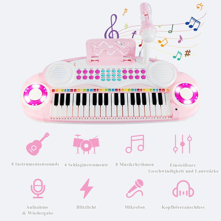 Clavier de piano 37 touches pour enfant avec support, clavier éducatif, 48 x 20 x 38 cm, rose