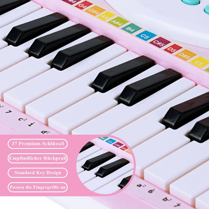 Clavier de piano 37 touches pour enfant avec support, clavier éducatif, 48 x 20 x 38 cm, rose