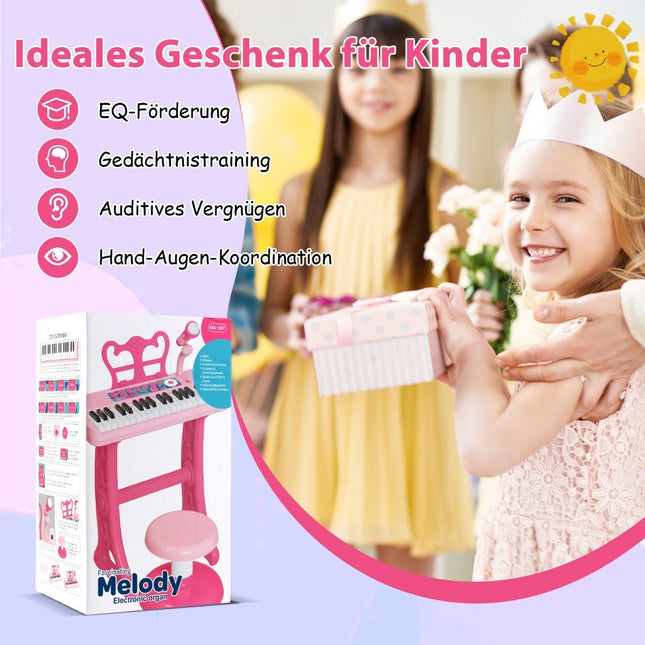 37 Tasten Kinderkeyboard Kinderklavier elektronisch mit Hocker Mikrofon &amp; Notenständer rosa