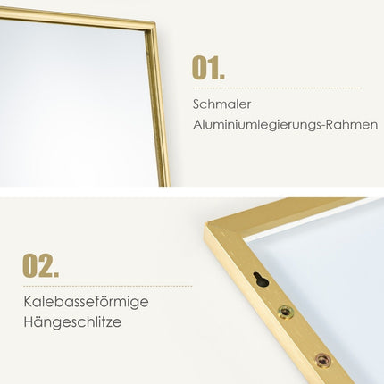 Miroir pleine longueur 37 x 120 cm avec crochets de suspension réglables en hauteur miroir mural doré