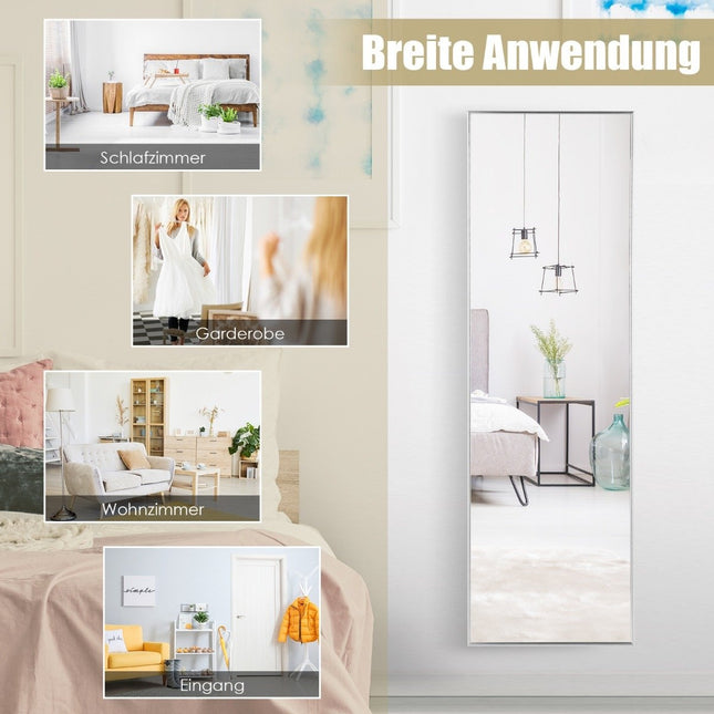 Miroir pleine longueur 37 x 120 cm avec crochets de suspension réglables en hauteur miroir mural argent