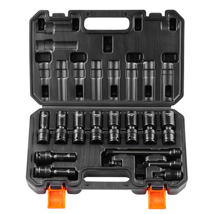 3/8-Inch Swivel Impact Socket Set, 14-Piece Metric 10-19mm