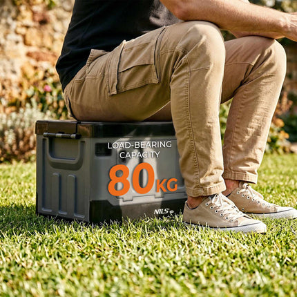 Coffre de transport pliable gris 38L avec plateau