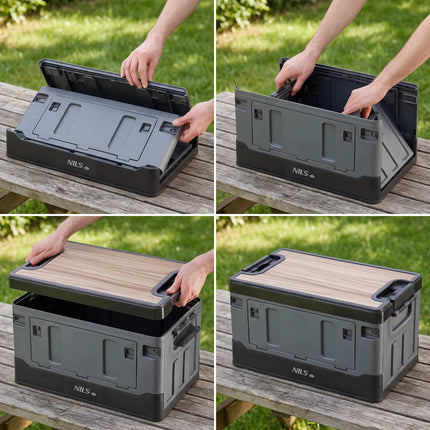 Coffre de transport pliable gris 38L avec plateau