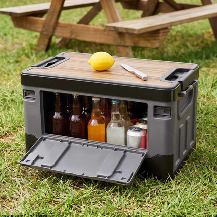 Coffre de transport pliable gris 38L avec plateau