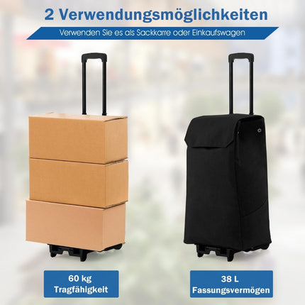 38L Einkaufstrolley klappbarer Allzweckwagen mit 4 flexiblen ABS-Rädern schwarz