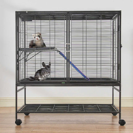 39-Inch 2-Tier Rolling Metal Ferret Cage, Ramps Tray