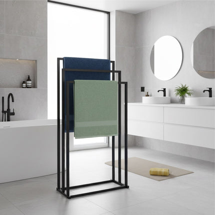 Porte-serviettes métallique à 3 barres - Étagère de salle de bain autoportante