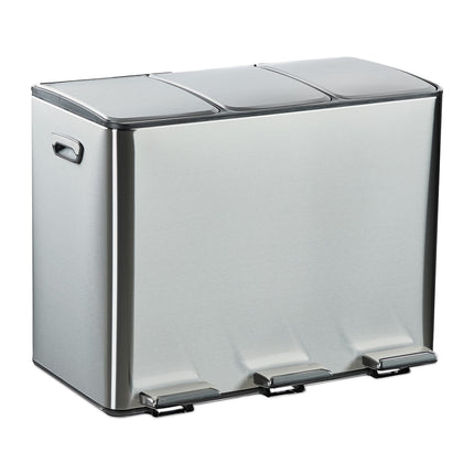 Poubelle de cuisine à 3 compartiments, 3 x 15 L, couvercle à fermeture douce
