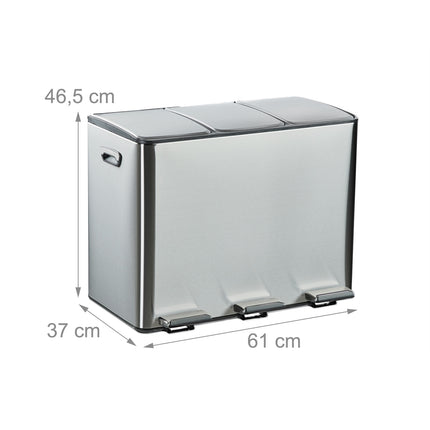 Poubelle de cuisine à 3 compartiments, 3 x 15 L, couvercle à fermeture douce