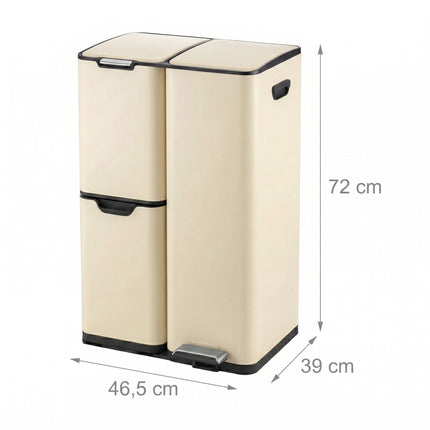 Poubelle de cuisine à 3 compartiments - Acier, fermeture amortie, à pédale