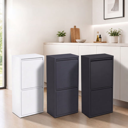 3-Compartment Waste Bin 40 l with Tipping Function, White, Wall-Mountable