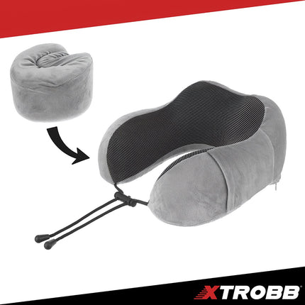 Oreiller de voyage en mousse à mémoire de forme 3D avec bouchons d'oreilles et support pour la nuque