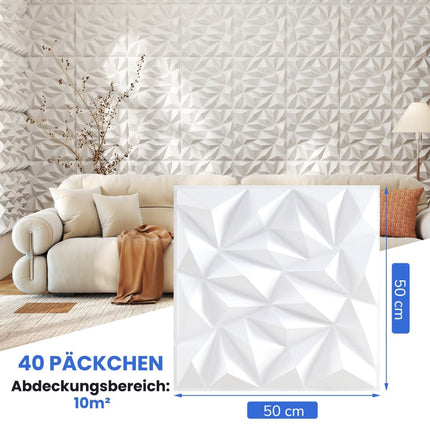 3D Wandpaneele, Rautenmuster, 50x50cm, 10m² Abdeckung