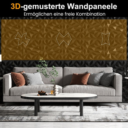3D-Wandpaneele, Rautenmuster, Schwarz, 5m² Abdeckung