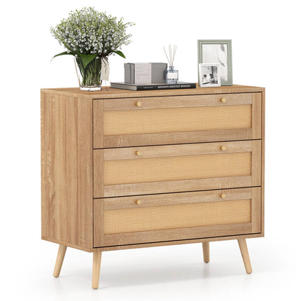 Commode en rotin à 3 tiroirs, table de chevet bohème naturelle
