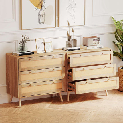 Commode en rotin à 3 tiroirs, table de chevet bohème naturelle