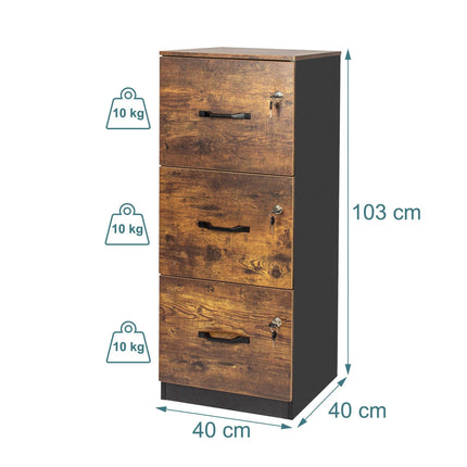 Classeur vertical suspendu à 3 tiroirs, verrouillable