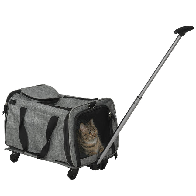 Haustier-Transportwagen – 3-in-1, Teleskopgriff, Grau