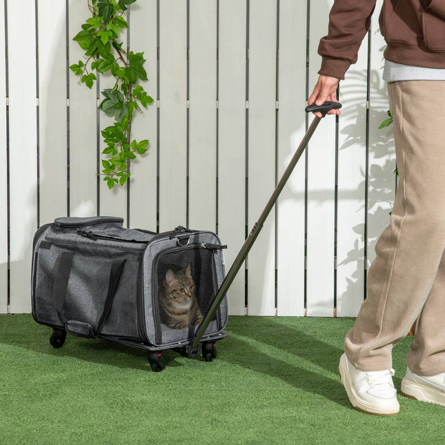 Haustier-Transportwagen – 3-in-1, Teleskopgriff, Grau